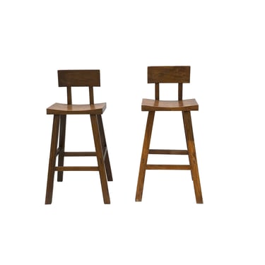 Set of 2 Quality Handmade Solid Wood Brown Bar Stool With Back n600 