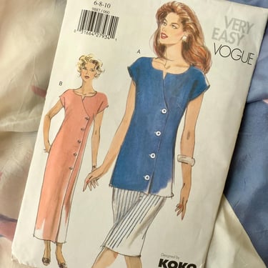 Vogue Vintage Sewing Pattern, Dress or 2-pc Top and Pencil Skirt, Factory Folded, Instructions Included, Very Easy Vogue 9887 