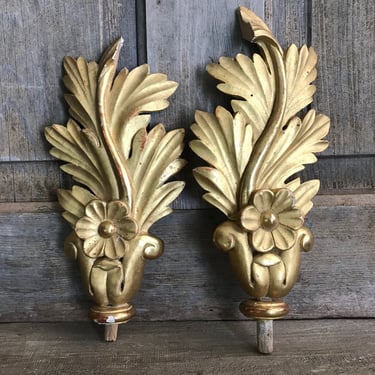 1850s French Gesso Finial Pair, Gilded Wood, Rare Antique, Architectural 