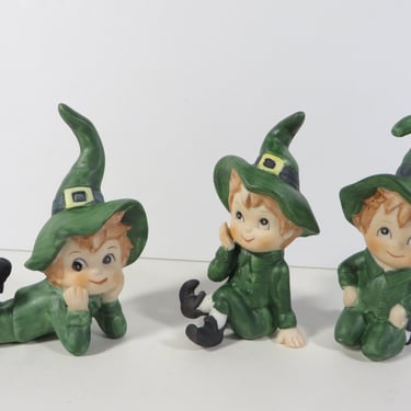 Vintage St. Patrick's Day Lefton Porcelain Leprechauns Pixies 