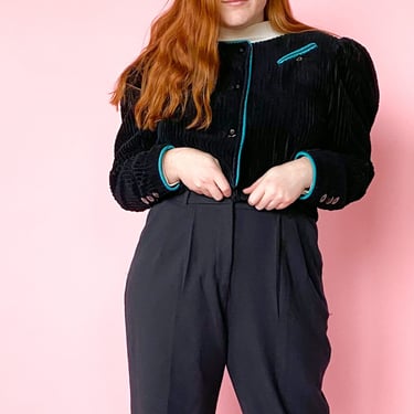 1980s Corduroy Turquoise Trimmed Jacket, sz. M/L