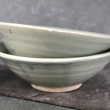 New England Pottery Set of 2 Bowls | Sea Foam Green Hand Thrown Pottery Bowls | Rustic Pottery | FREE SHIPPING 