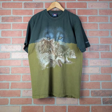 Vintage 90s Dip Dyed ORIGINAL Wolf Graphic Tee - Large 