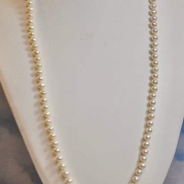 Vintage 24” Single Strand Genuine Japanese Saltwater Pearl Necklace 5-5.5mm 14K Gold Plated Clasp Hand Knotted Gift for Her Stunning Luster 