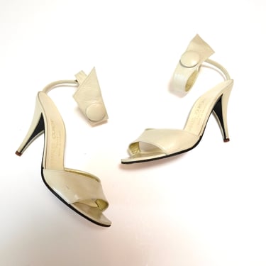80s 90s Vintage White Strappy High Heels Sandals by Charles Jourdan Paris 6 1/2 Avant Garde White heels Wedding Shoes Designer White heels 