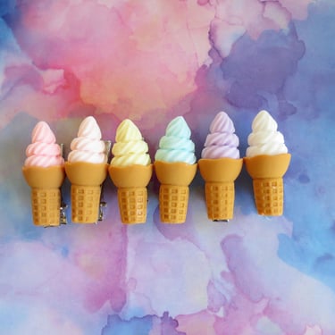 Ice Cream Cone Hair Clip - Cute Pastel Soft Serve Frozen Yogurt Barrette 