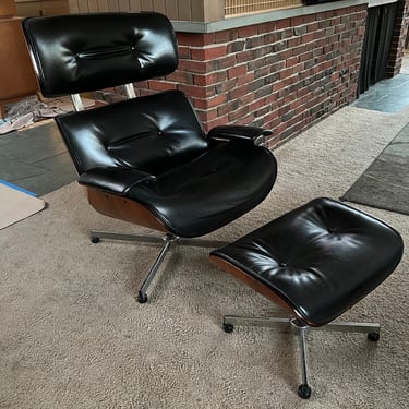 Eames Style Lounge Chair and Ottoman - Restored, New Leather, FREE SHIPPING 