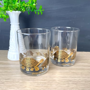 Georges Briard turtle double old fashioned glasses - midcentury vintage pair 