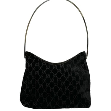 Gucci Black Velvet Logo Top Handle Bag