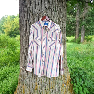 Vintage 1990's Wrangler Striped Pearl Snap Western Button Down Shirt / 2XT 