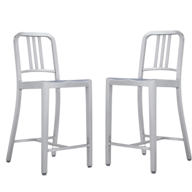 Silver Emeco Navy Counter Height Stools Signed (Pair Available Priced Individually)