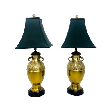 #7006 Pair of Brass Dragon Urn Lamps