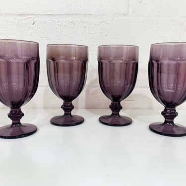 Vintage Libbey Glasses Set of 4 Purple Ice Tea Water Glass Goblet Wine 1980s 1990s 
