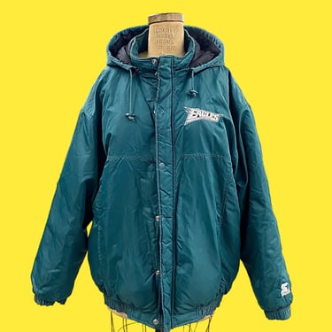 Vintage Philadelphia Eagles Starter Jacket 1990s Retro Size Large + Midnight Green + NFL Football Merch + Philly Sports + Mens Winter Coat 