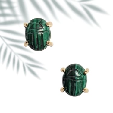 14k Gold Gemstone Scarab Amulet Stud Earrings /14k Gold Earrings/Open Prong Studs/ Egypt Protection 