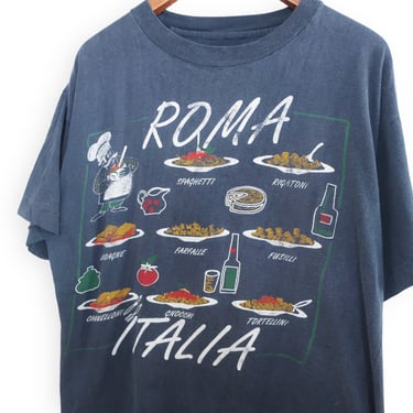 vintage Italy shirt / Italian food shirt / 1990s Rome Italy Italian food pasta tomato girl summer boxy t shirt XL 