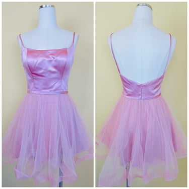 1990s Vintage La Femme Pink Tutu Party Dress / 90s Satin Tulle Ballet Core Dress / Size Small 