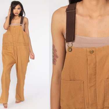 INSULATED Overalls Walls Zero Zone Coveralls Workwear Brown Baggy Bib Pants Work Wear Long Cargo Vintage Dungarees Men's Large 