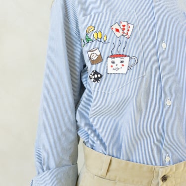 Alice Shirt with Embroidered Pocket in Ticking Stripe