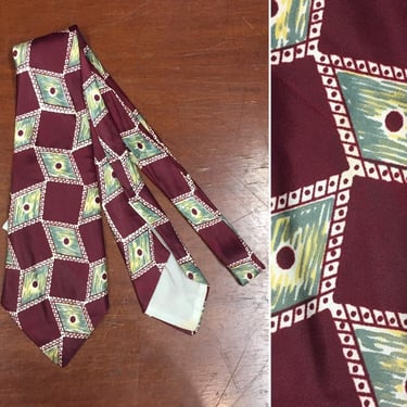 Vintage 1940’s Necktie, Atomic Diamond Pattern, 1950’s Tie, Rockabilly Tie, Swing Tie, Mid Century Necktie 