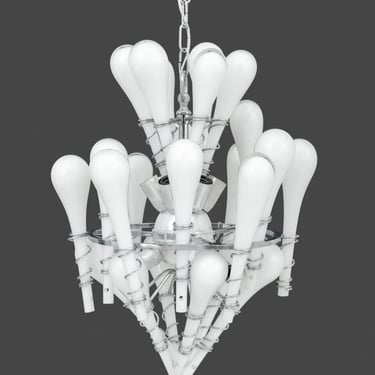 Murano Milk Glass and Chrome Chandelier
