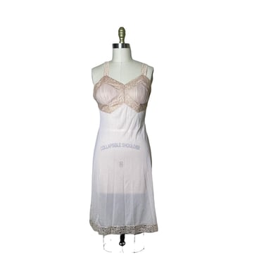Vintage Kayser Full Dress Slip Size 32 Pink Blush Dress Nightgown with Chantilly Lace Trim Chiffon Nylon 