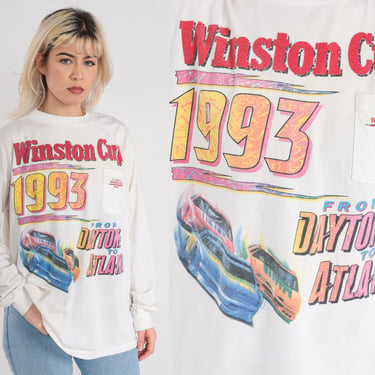 1993 Nascar Shirt 90s Winston Cup Tour T-Shirt Daytona To Atlanta Race Car Graphic Tee Racing Long Sleeve White Vintage 1990s Extra Large xl 