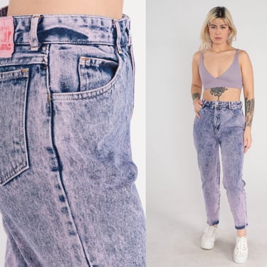 Overdyed Acid Wash Jeans 80s 90s Bongo Mom Jeans Pink Blue High Waisted Rise Denim Pants Tapered Skinny Jeans Ombre Vintage 1990s Medium 30 