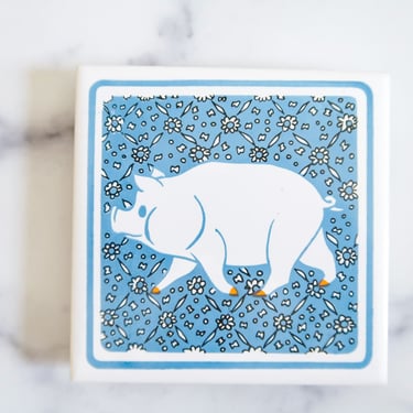 Vintage Blue Pig Tile Trivet, Vintage Decor Trivet 