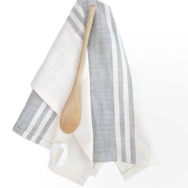 Grain Sack Towel, Farmhouse Towel, Ivory & Gray Cotton Towel 