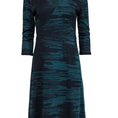 Anni Kuan - Green & Black Print Stretch Knit Midi Dress Sz M