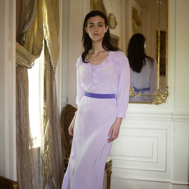 Rare 1930s french purple silk ruffled floral nightdress Art Deco 