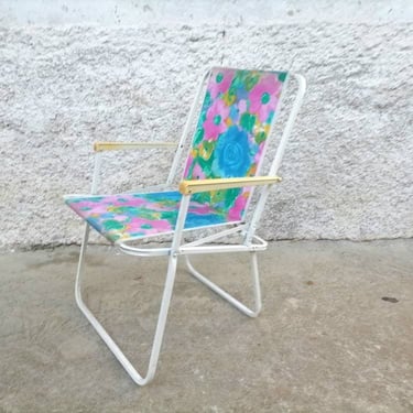 Vintage Picnic Chair/ Camping Lerolin Chair/ Italian Chair/ Canvas Chair/ Metal Compact Chair/ Colourful Chair/ Folding Chair/ 70s/ Italy 