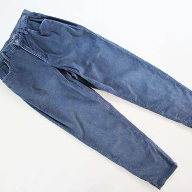 Vintage 80s Dusty Blue Corduroy Pants  26  -  1980s High Waist Trousers - Preppy Academia  Unisex Cord Tapered Leg Pants - Liz Claiborne 