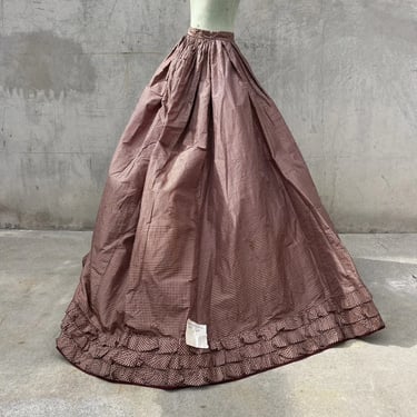 Antique Victorian Red & Gold Silk Taffeta Dress Skirt Ruffle  Primitive Vintage
