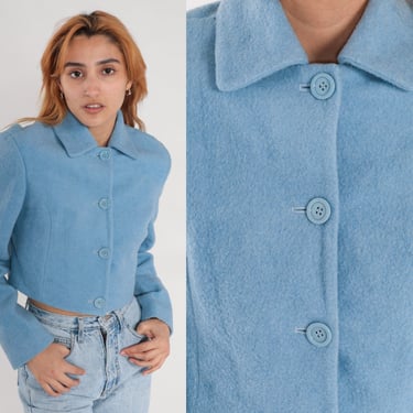 Blue Wool Blazer 00s United Colors of Benetton Cropped Jacket Button Up Collared Tailored Crop Preppy Classic 2000s Vintage Small S 