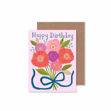 Floral Bouquet With Bow Birthday Card/ 4.25