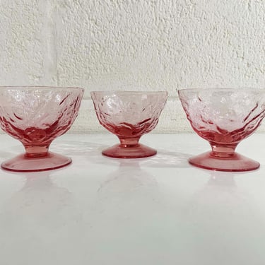 Vintage Crinkle Glass Coupe Morgantown Seneca Driftwood Glasses Set of 3 Pedestal Textured Champagne Sherbet 1970s 70s 