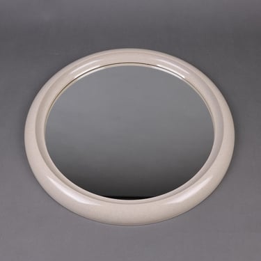 1980s Round Wall Mirror | Beige Plastic Frame Mirror | Minimalist Vintage Wall Decor | Retro Bathroom Mirror 