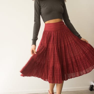 1990s Romeo Gigli Cardinal Red Plissé Cotton Peasant Skirt 