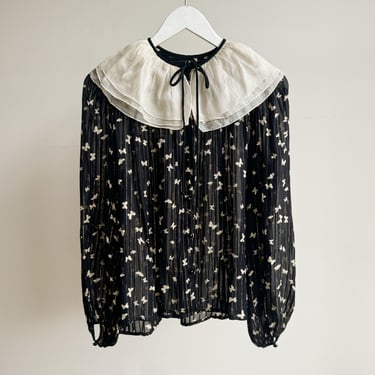 Navy Sheer Butterfly Gauzy Blouse