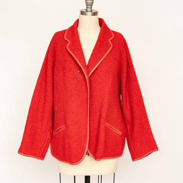 1960s Bonnie Cashin Sills Cardigan Jacket Wool Boucle Leather L 