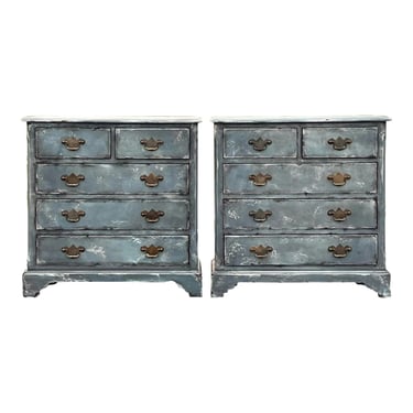 Rustic Chippendale Style 5 Drawer Bachelors Chest Nightstands - a Pair 