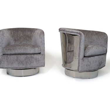 Milo Baughman for Thayer Coggin Swiveling Tilt Lounge Chairs in Chrome Backs