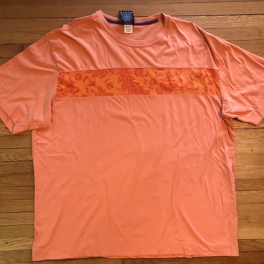 XL 90s Tommy Hilfiger Orange Hawaiian Print Tee T-Shirt Coral 1990s Vintage Oversized 100% Cotton Brand Logo Surf Surfer Skateboard 