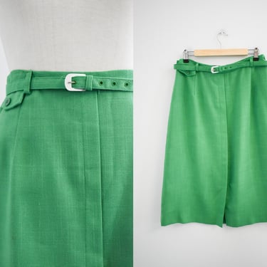 1980s Kelly Green A-line Skirt and Belt 