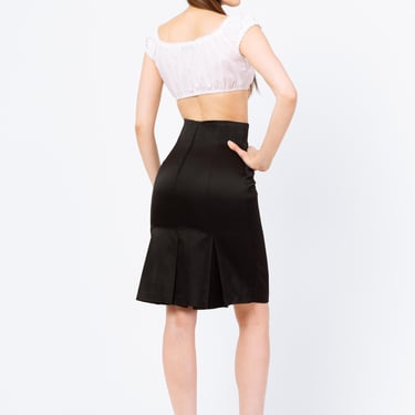 Vintage 80s Patrick Kelly Black Satin Trumpet Hem Pencil Skirt - Extra Small, 25