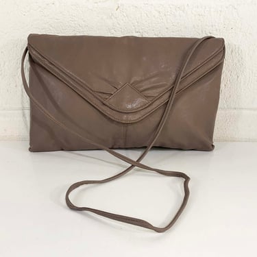 Vintage Gray Crossbody Purse 1980s Faux Leather Trim Bag Strap Mauve Taupe Handbag 80s 1990s 90s Bag Plaza 