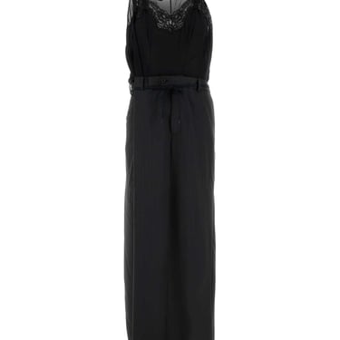 Balenciaga Women Black Georgette And Jersey Patched Slip Dress