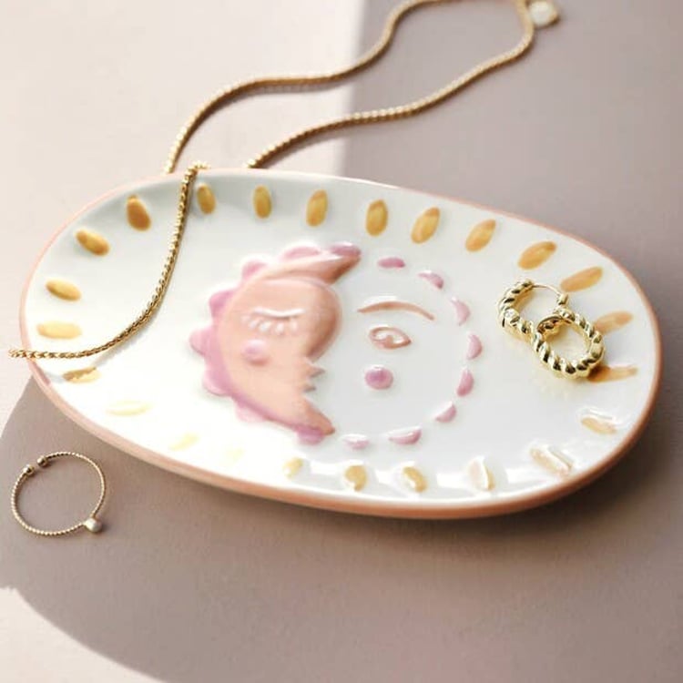 Sun &amp; Moon Face Ceramic Trinket Dish